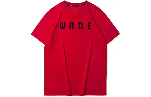Li Ning T Shirts Men's Red Crew Neck Moderate Straight Fit