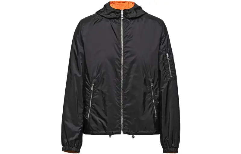 PRADA Jackets Men's Black Hooded Moderate Reversible