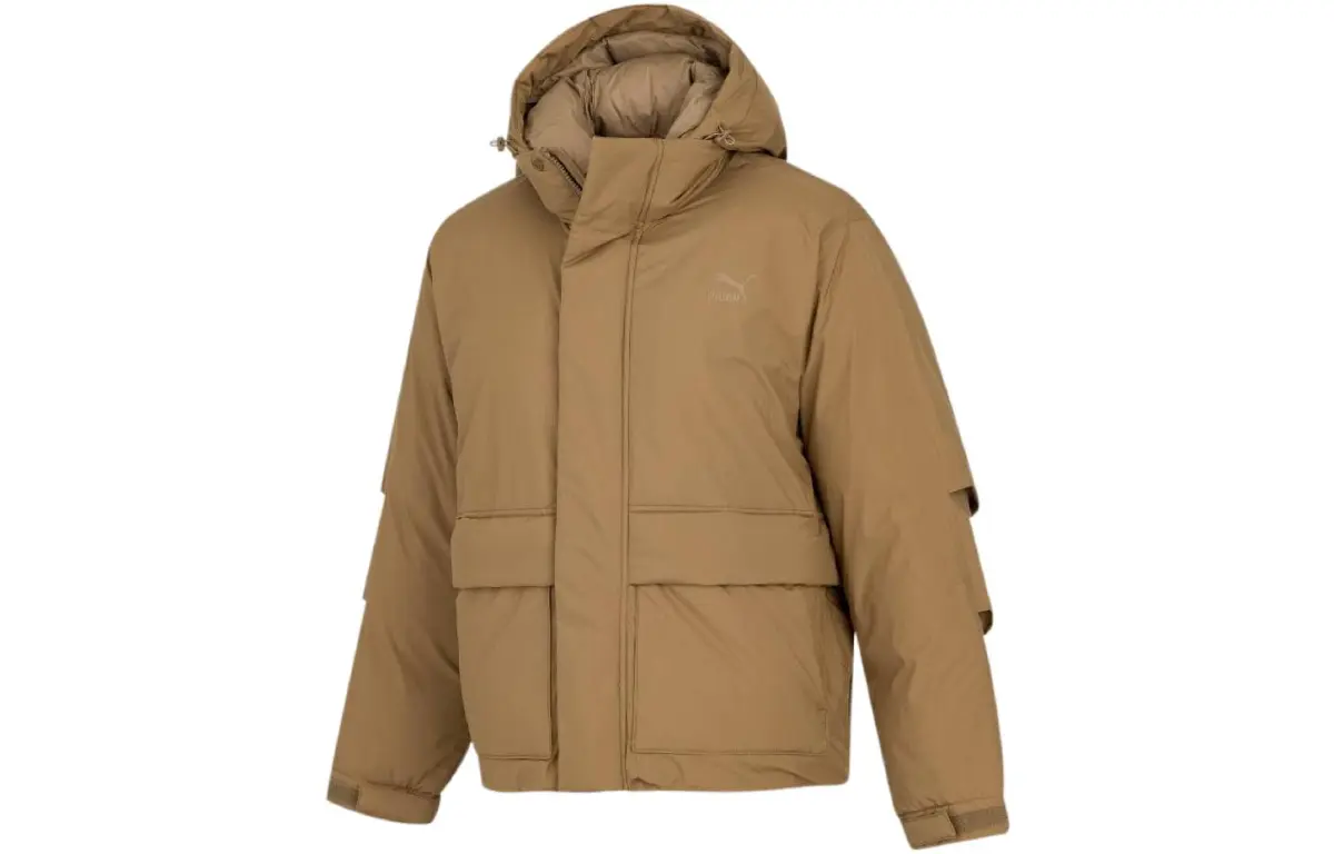 PUMA Down Jackets Men's Brown Hooded (Non-detachable) Moderate