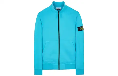 STONE ISLAND Sweatshirts Men's Turquoise Stand Collar Moderate Cardigan