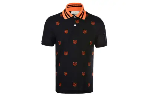 GUCCI Polo Shirts Men's Black Polo Collar Moderate Straight Fit