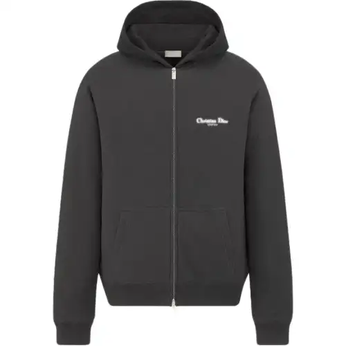 DIOR Sweatshirts Men's Black Hooded Moderate Cardigan