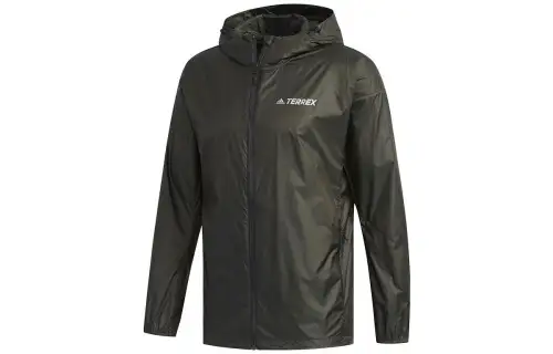 Adidas Terrex Jackets Men's Green Hooded Moderate Straight Fit