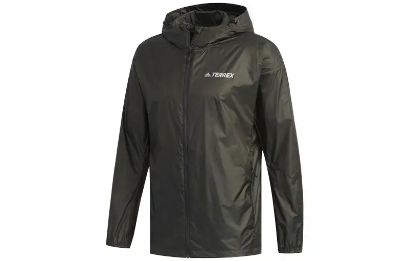 Adidas Terrex Jackets Men's Green Hooded Moderate Straight Fit