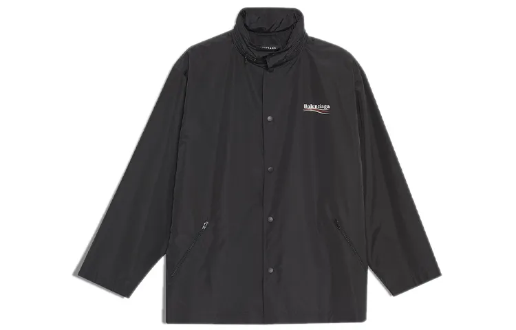 Balenciaga Waterproof And Windproof Windbreaker Jacket Men's Black Loose Fit