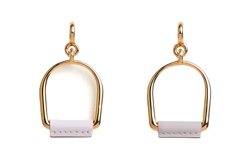 HERMES Metal, Calfskin, Gold Plated Earrings Women's Gold