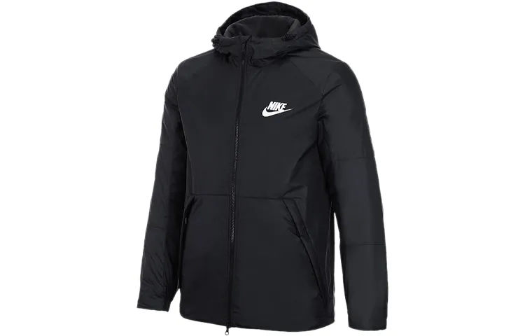 Nike Puffer Jackets Men's Black Hooded Thickened Other