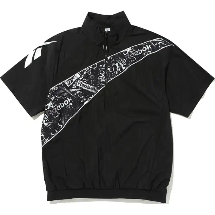 Reebok T Shirts Unisex Black Stand Collar Moderate Straight Fit
