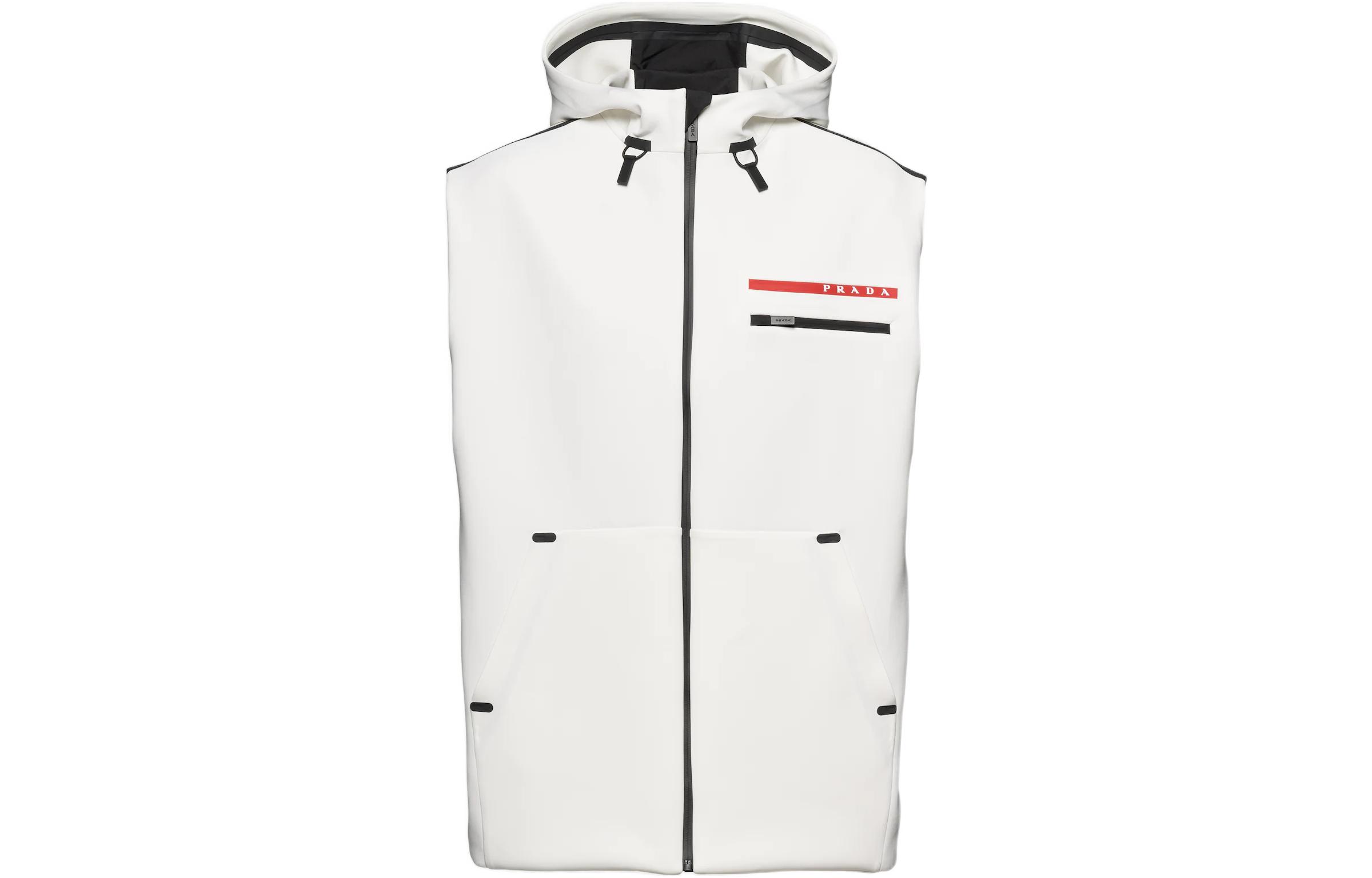 PRADA Prada SS22 Linea Rossa Series Solid Color Logo Print Zipper Hooded Vest Men's White