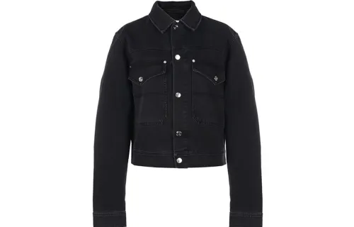 KENZO Denim Jackets Men's Black Lapel Moderate Straight Fit