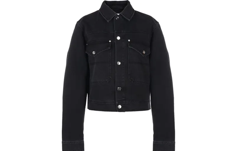 KENZO Denim Jackets Men's Black Lapel Moderate Straight Fit