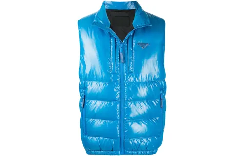 PRADA Down Vests Men's Blue Stand Collar Moderate Other