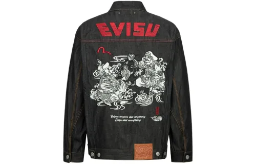 EVISU Denim Jackets Men's Black Moderate Straight Fit