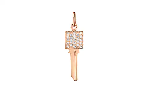 Tiffany, square small golden pendant for keys, pink gold