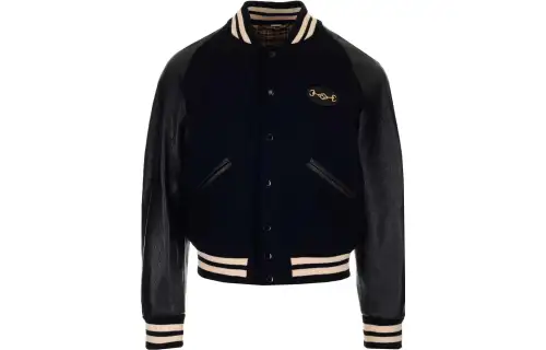 GUCCI Jackets Men's Black Baseball Collar Moderate Pilot