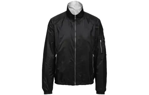PRADA Jackets Men's Black Stand Collar Moderate Other