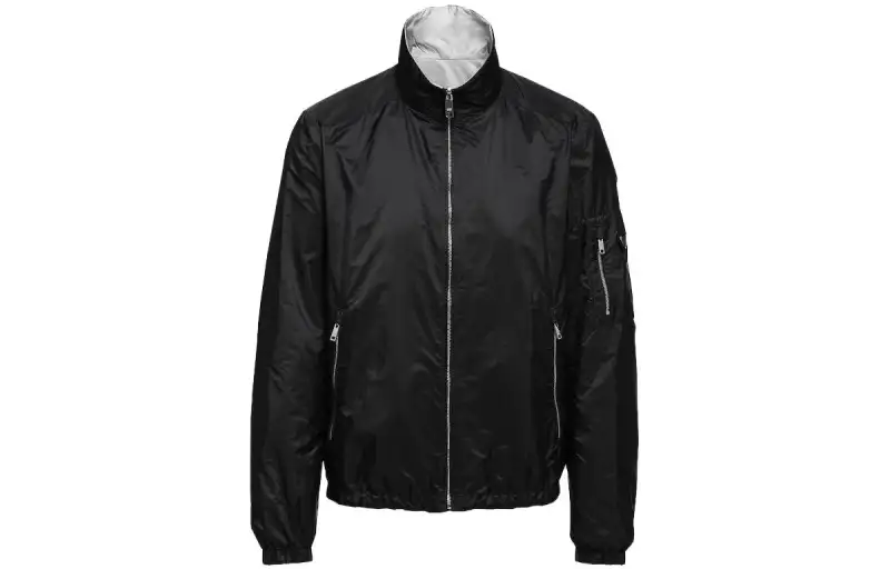 PRADA Jackets Men's Black Stand Collar Moderate Other