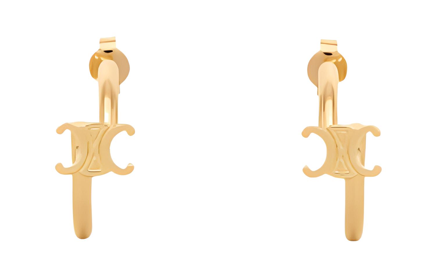 CELINE Triomphe Asymmetric Hoops In Brass With Gold Finish