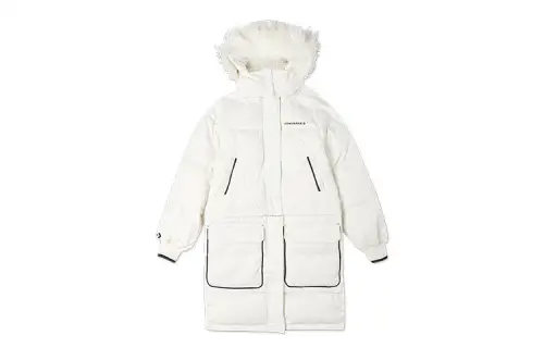 Converse Down Jackets Women's White Hooded Moderate Quilted Down Jacket