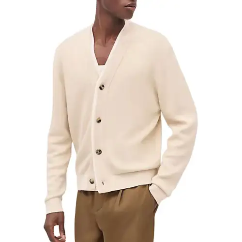 HERMES Knitwear Men's Beige V Neck Moderate Cardigan