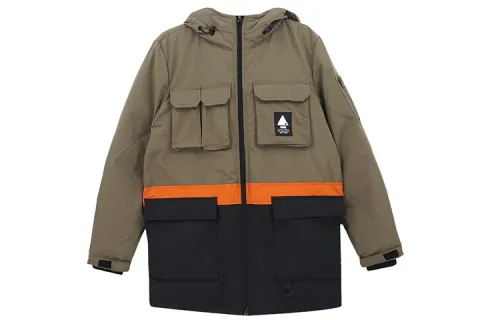Vans Down Jackets Unisex Brown Hooded Moderate Cargo Puffer Jacket
