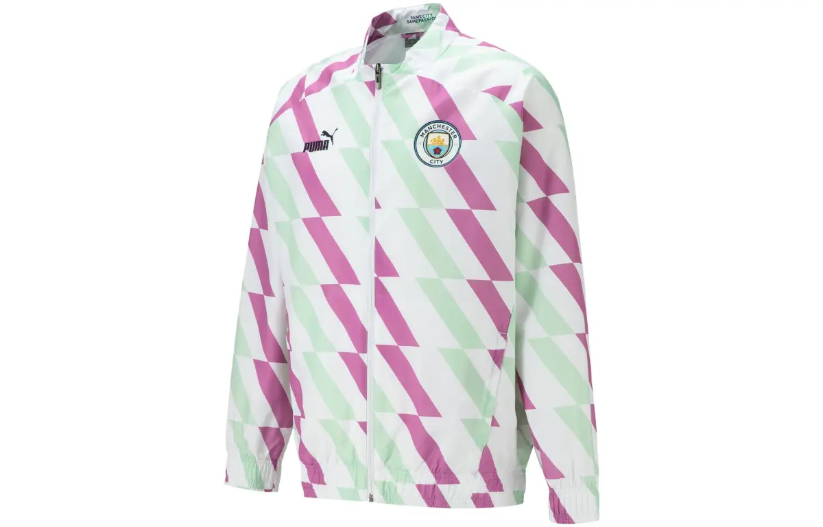 PUMA Manchester City Jackets Men's White-Verdant Green-Fuchsia Crew Neck Moderate Other