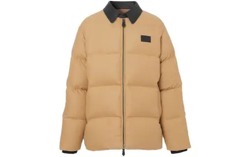 Burberry Solid Color Lapel Down Jacket Men's Khaki