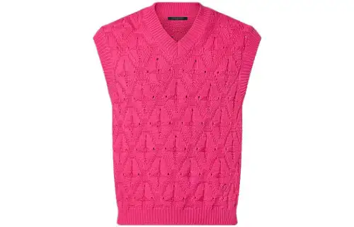 LOUIS VUITTON Vests Men's Pink V Neck Moderate Knitted Fabric