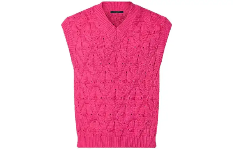 LOUIS VUITTON Vests Men's Pink V Neck Moderate Knitted Fabric