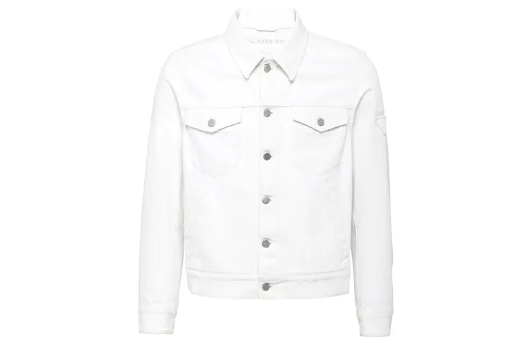 PRADA Denim Jackets Men's White Lapel Moderate Straight Fit