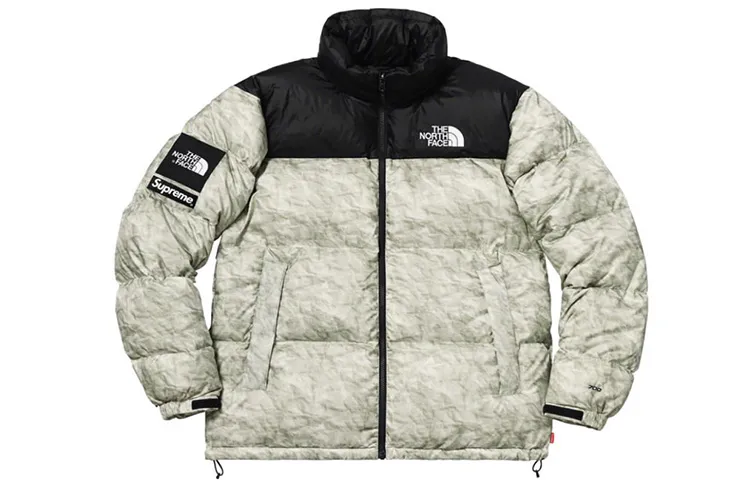Supreme x Week 18 X The North Face Paper Print Nuptse Jacket Down Jacket Unisex Gray