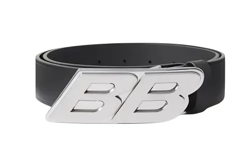 Balenciaga Badge Decoration, Smooth Buckle Leather Belts Men's Black Width 3.5CM