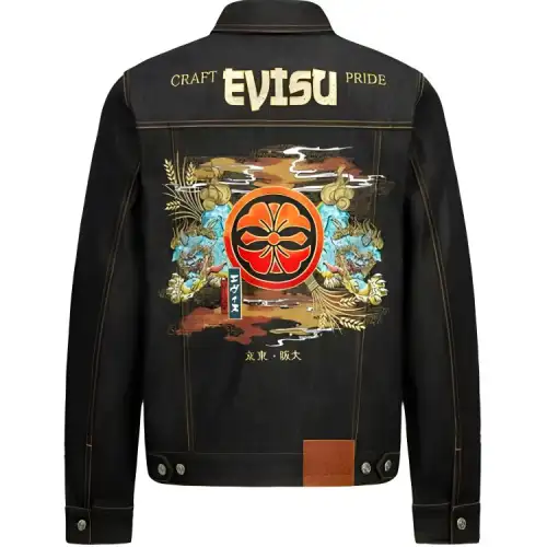 EVISU Denim Jackets Men's Denim Blue Lapel Moderate Straight Fit