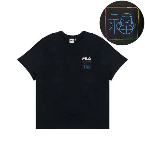 FILA T Shirts Unisex Black Crew Neck Moderate Straight Fit