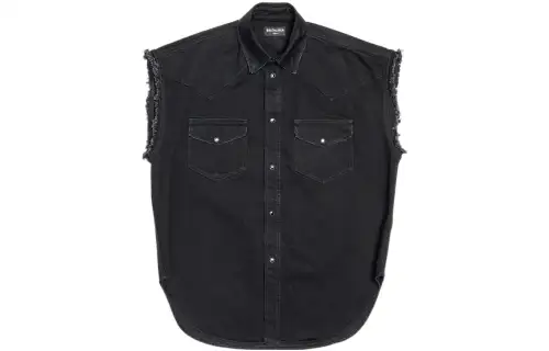 Balenciaga Denim Jackets Men's Black Lapel Moderate Straight Fit