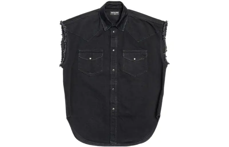 Balenciaga Denim Jackets Men's Black Lapel Moderate Straight Fit