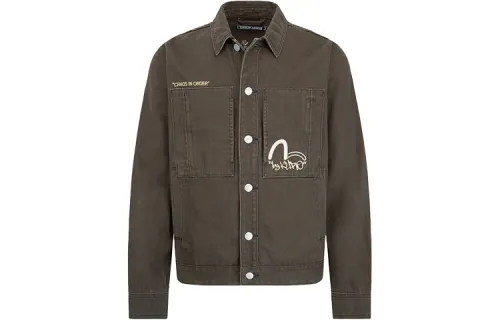 EVISU Cargo Pocket Denim Jacket Men's Dark Charcoal