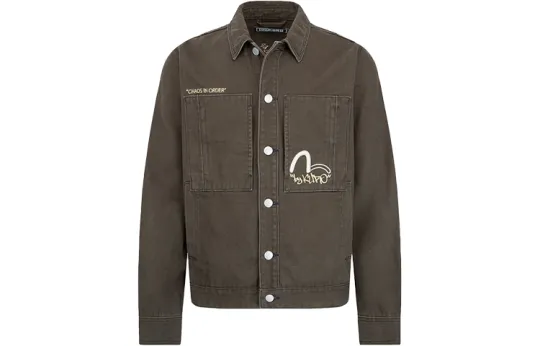 EVISU Cargo Pocket Denim Jacket Men's Dark Charcoal