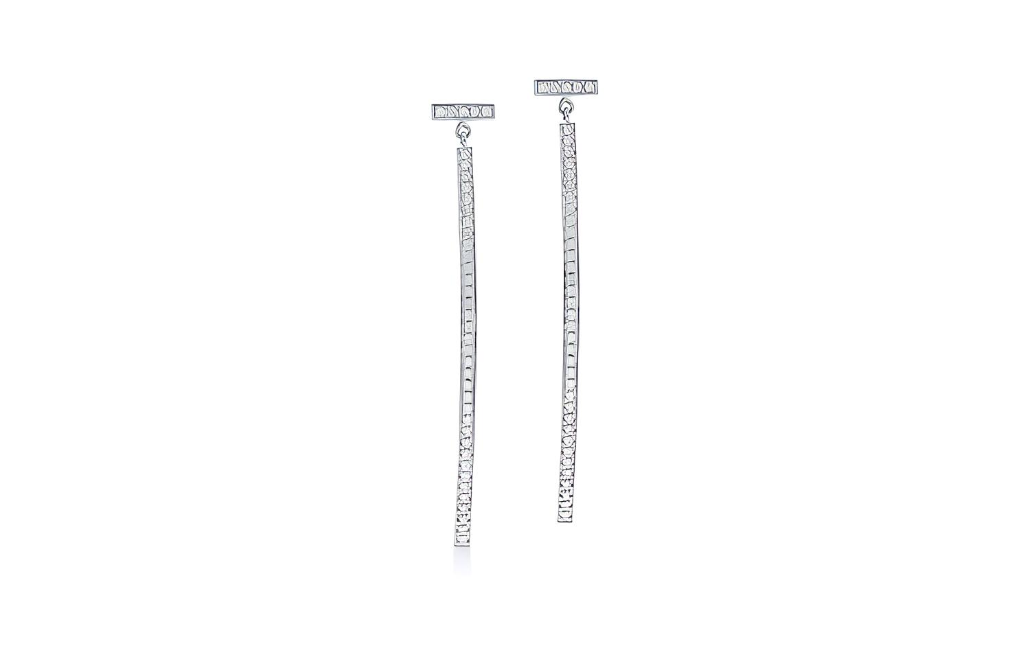 Tiffany & Co. Tiffany T series diamond bar earrings 18K white gold full diamond T-shaped earrings