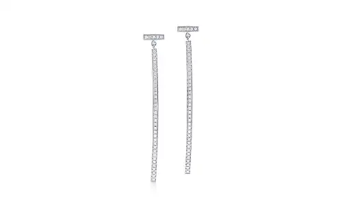 TIFFANY & CO. Tiffany T Series Diamond Bar T Shape Full Diamond 18K White Gold Earrings Women's Silver