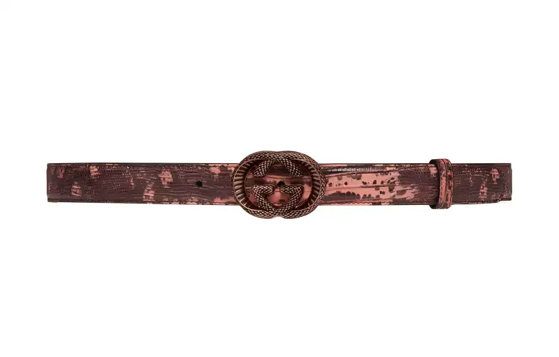 GUCCI Leather Belts Men's Pink Brown Width 2.54cm