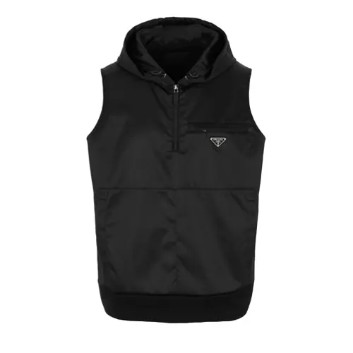 PRADA Vests Men's Black Hooded Non Detachable Moderate Other
