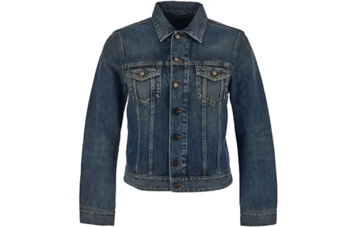 SAINT LAURENT Solid Color Denim Jacket Men's Blue