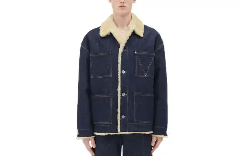 Bottega Veneta FW22 Comparison Seaming Single Breasted Fleece Lined Denim Jacket Men's Blue