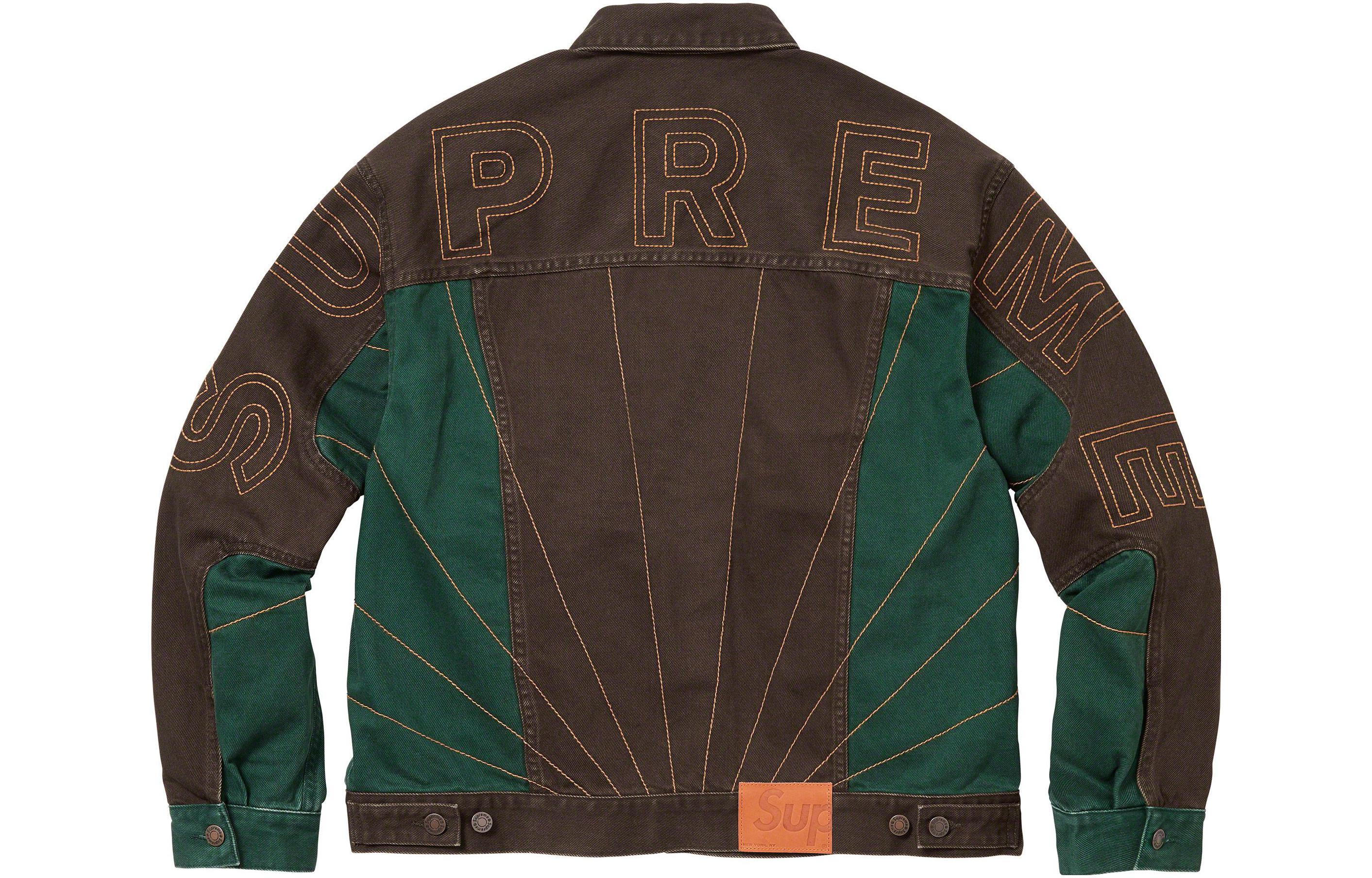 Supreme FW23 Autumn and Winter Series WEEK2 RADIAL EMBROIDERED DENIM TRUCKER JACKET American trendy denim jacket with back letter Logo embroidered button lapel, same style for men and women