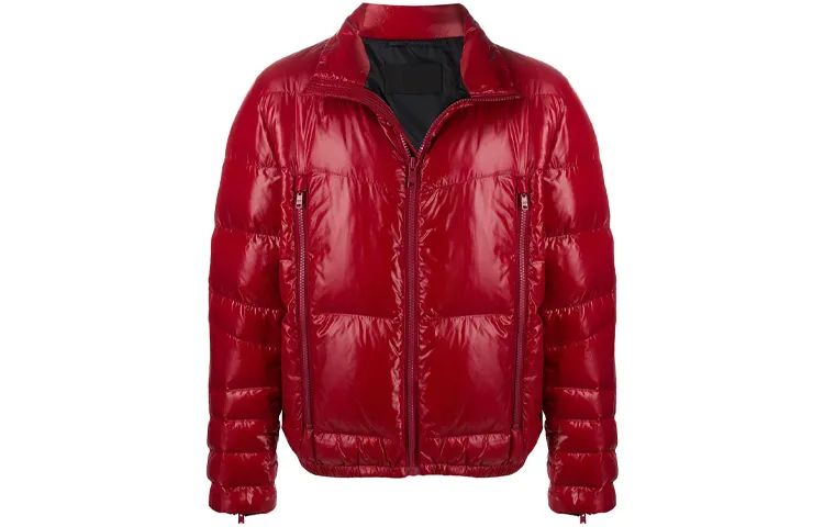 PRADA Down Jackets Men's Red Stand Collar Moderate