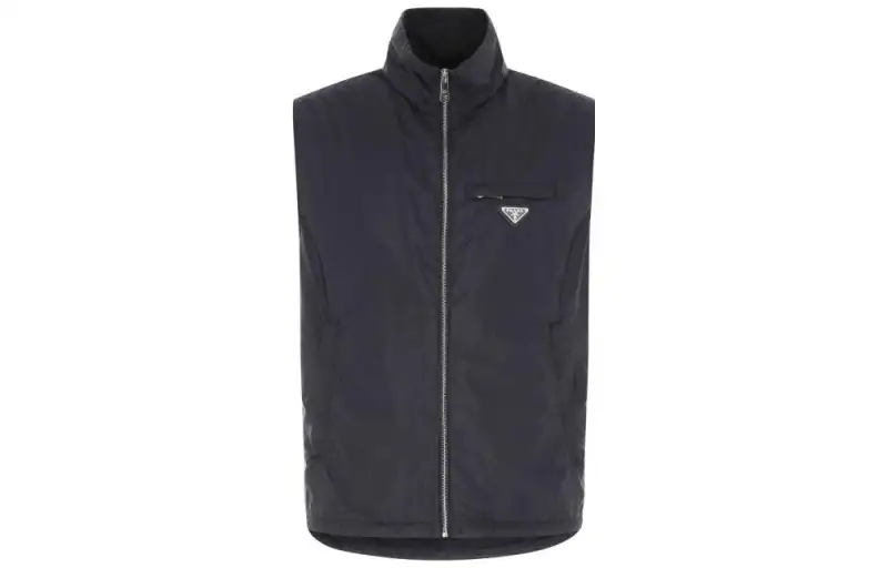PRADA Vests Men's Blue Stand Collar Other