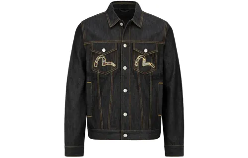 EVISU Denim Jackets Men's Denim Blue Lapel Moderate Straight Fit