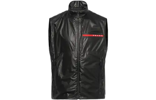 PRADA Vests Men's Black Stand Collar Thin