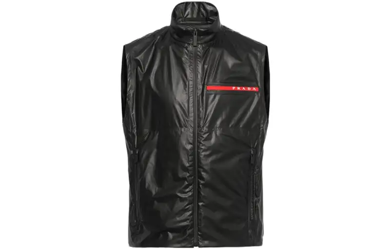 PRADA Vests Men's Black Stand Collar Thin